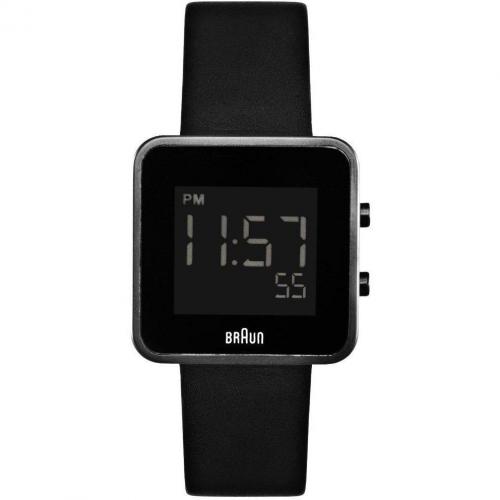 Uhr schwarz mit Leder-Armband von Braun Label